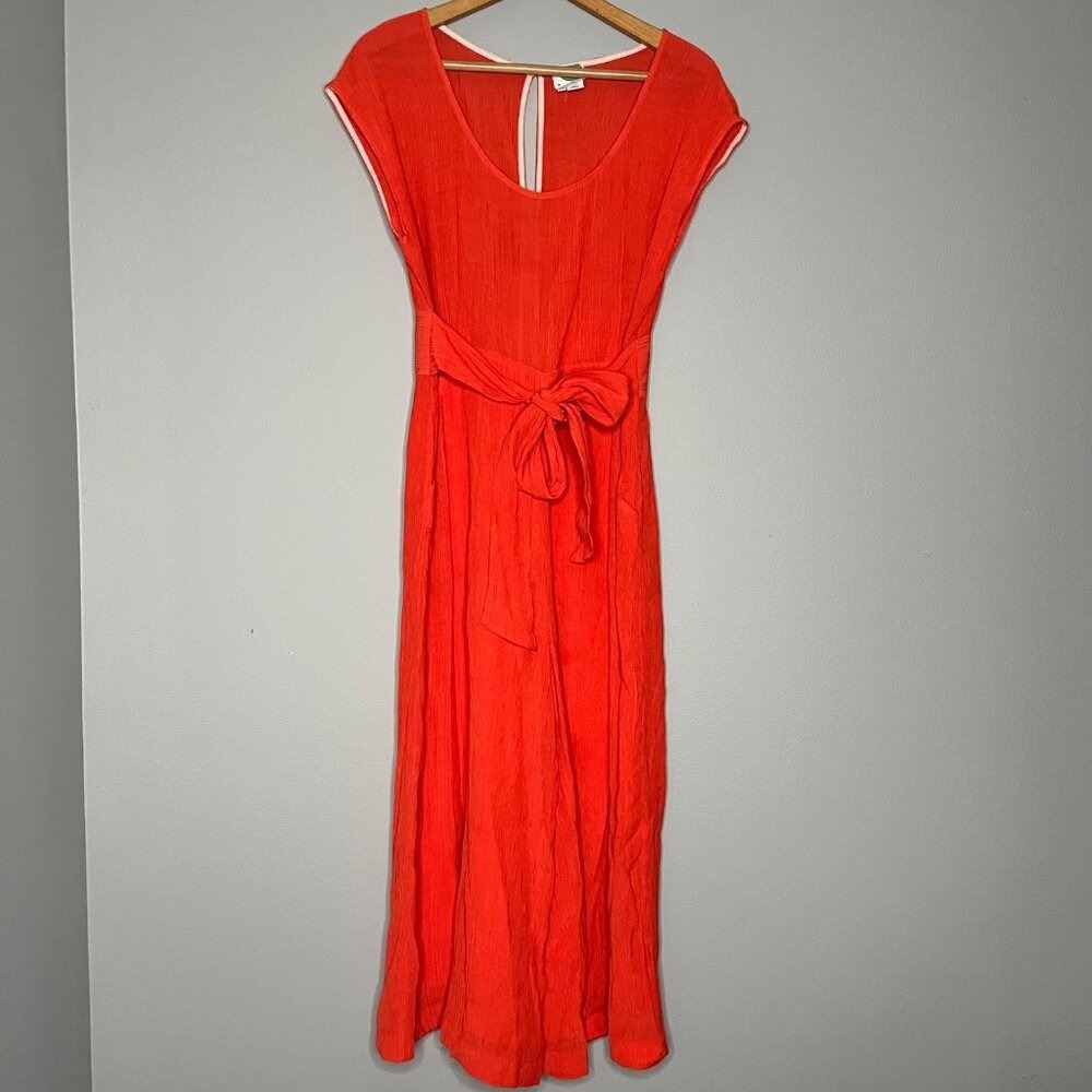 ANTHROPOLOGIE Jumpsuit Womens XS Red Orange Wide Leg Cropped Belted Boho Culotte - Picture 2 of 7